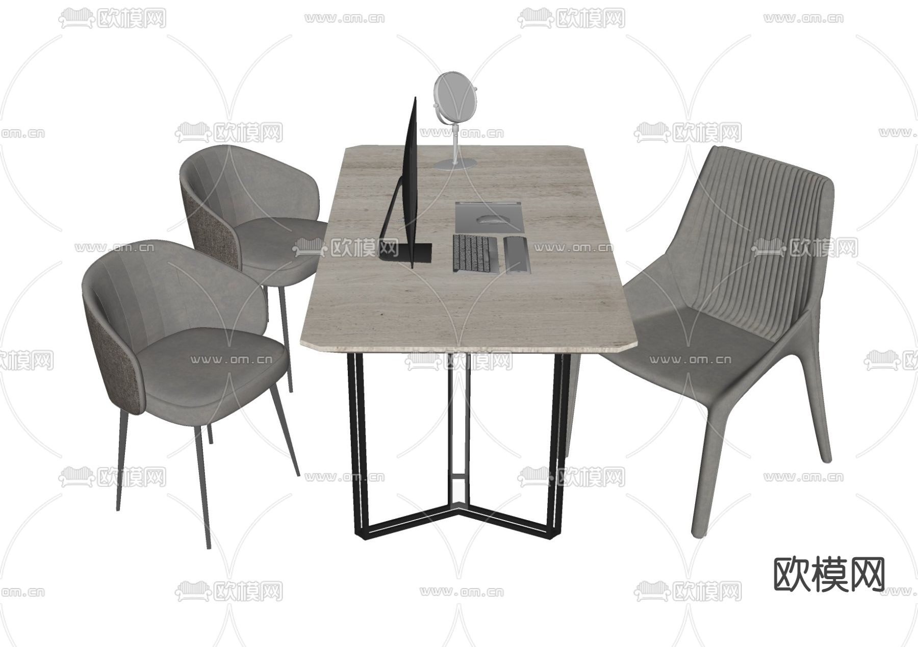 北欧书桌椅su模型下载（渲染图2）