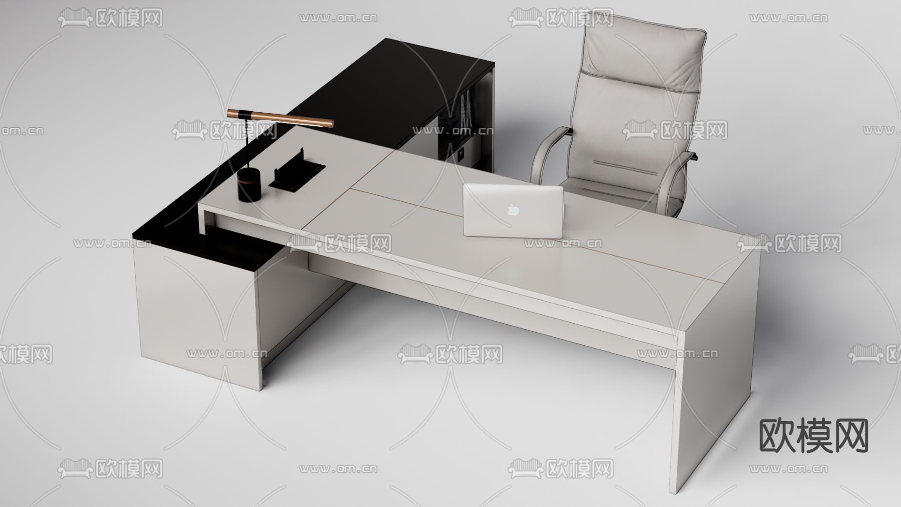 现代办公班台桌椅组合su模型下载（渲染图1）