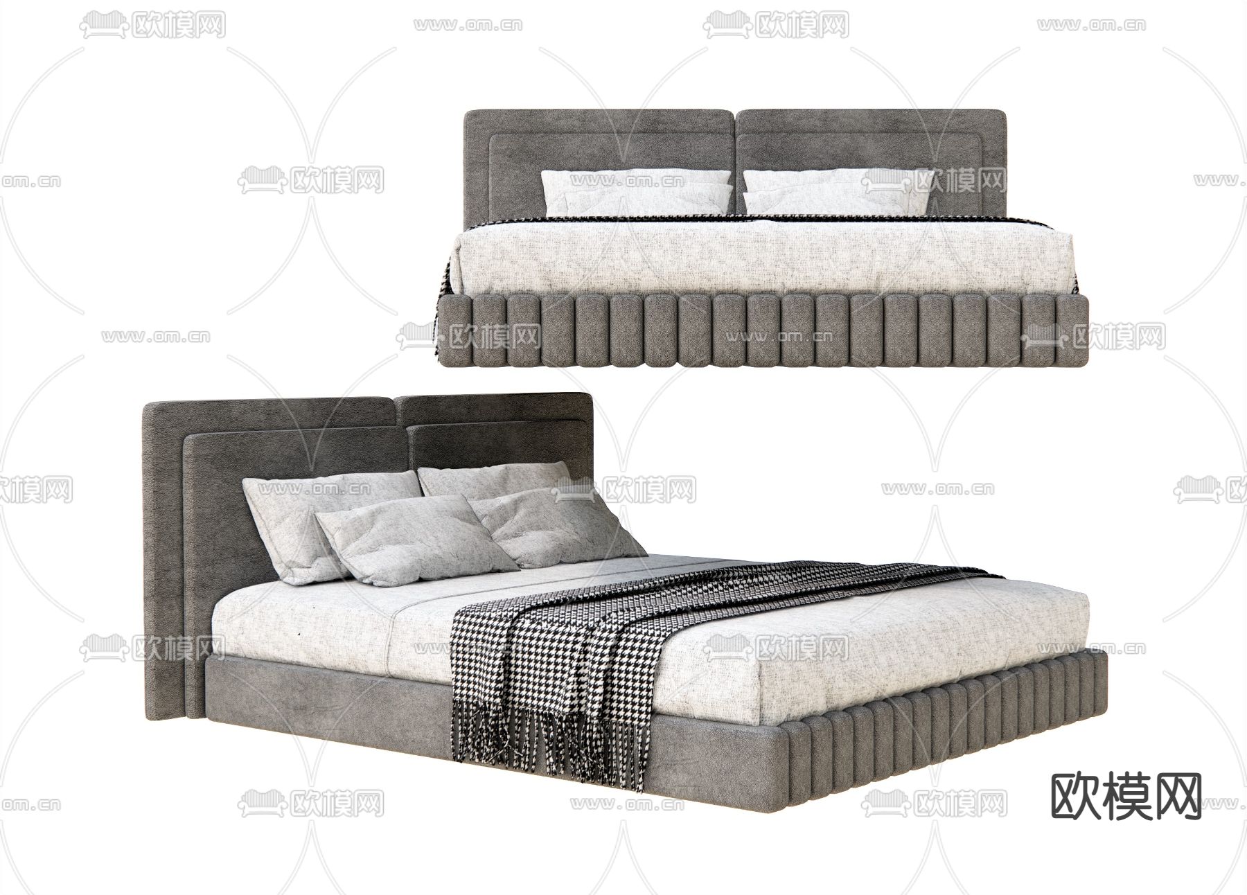 北欧双人床su模型下载（渲染图1）