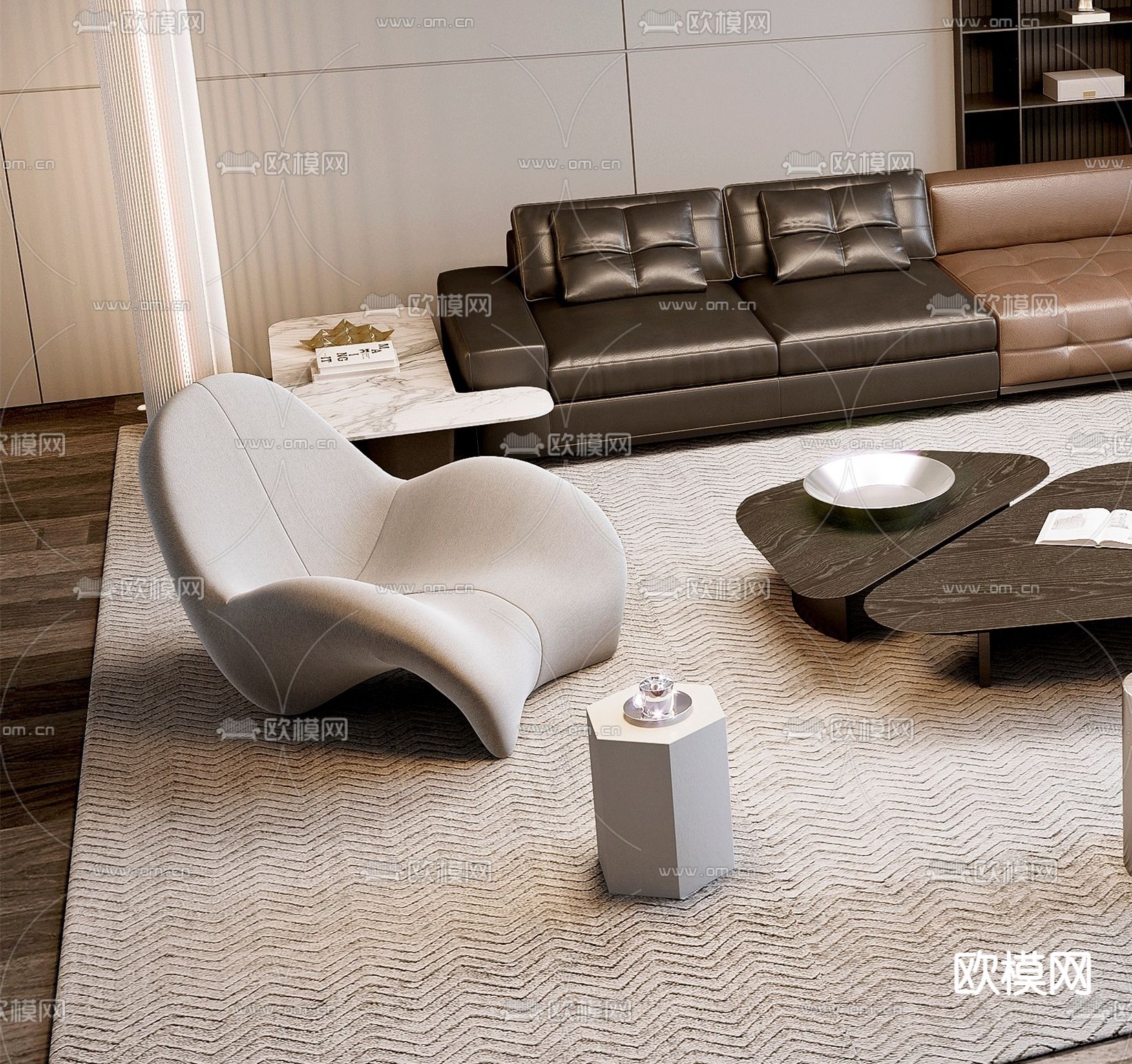 米洛提Minotti现代黑色组合沙发3d模型