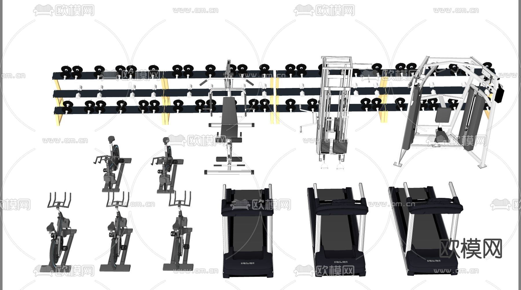 现代跑步机哑铃su模型下载（渲染图2）