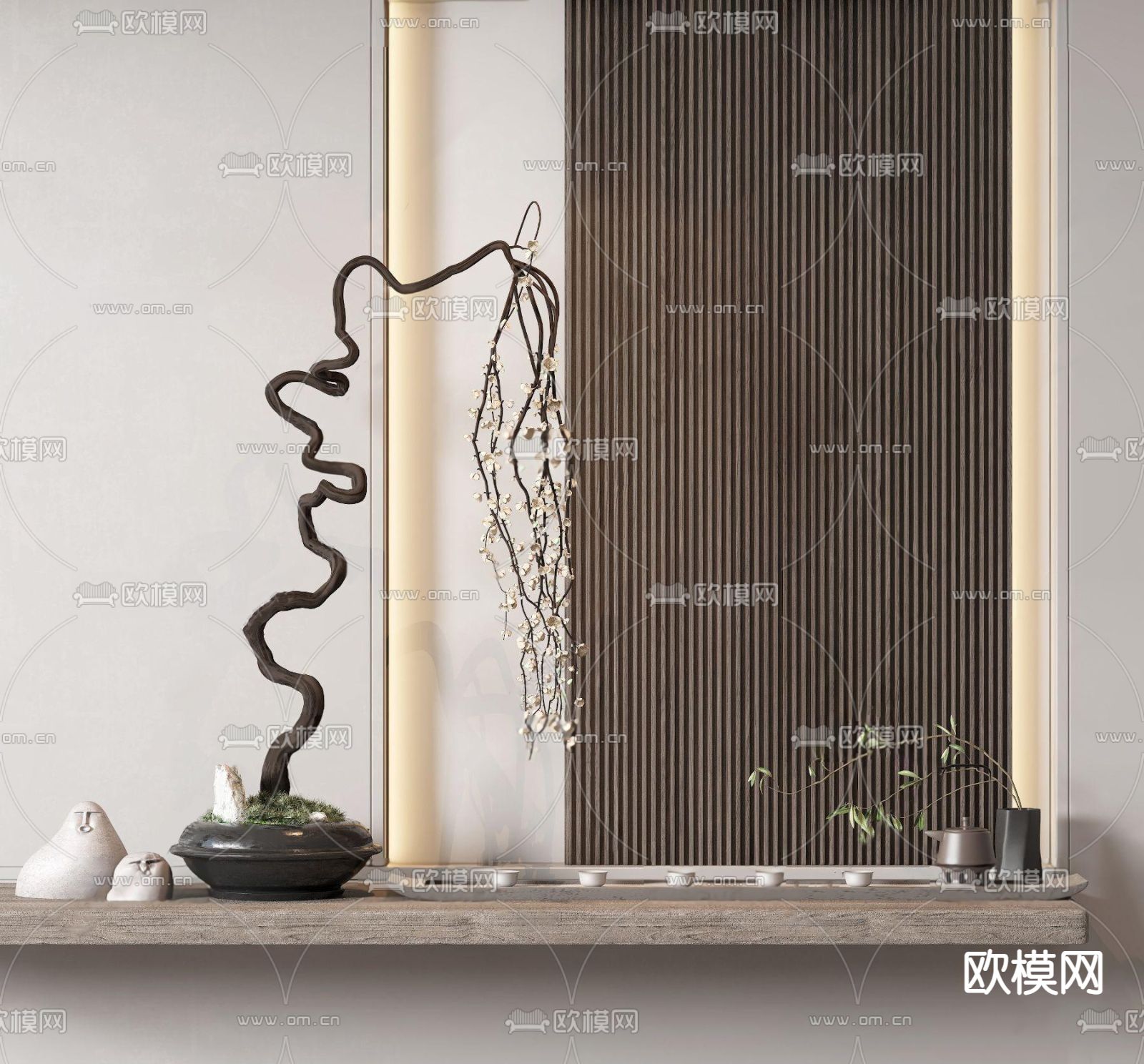 新中式茶具su模型
