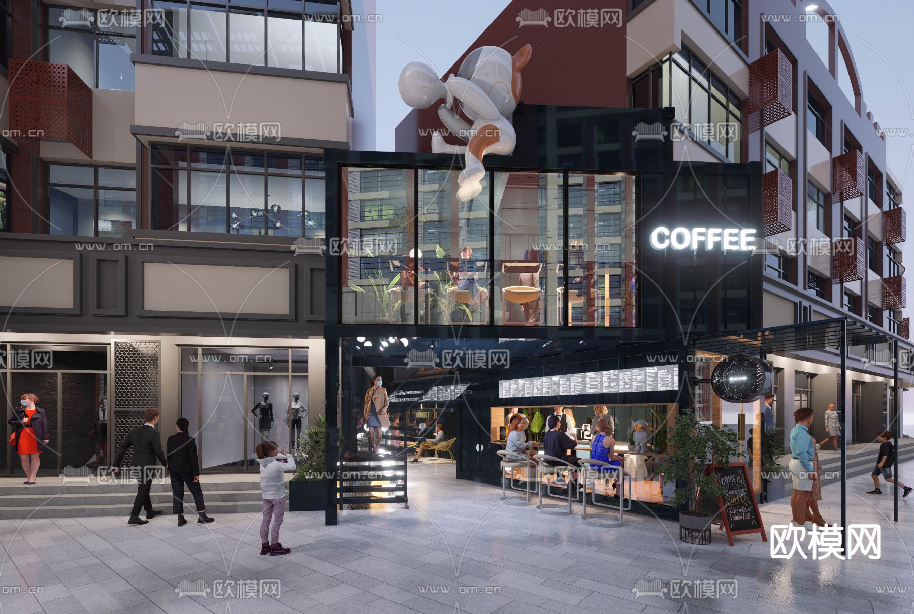 现代商业街su模型下载（渲染图1）