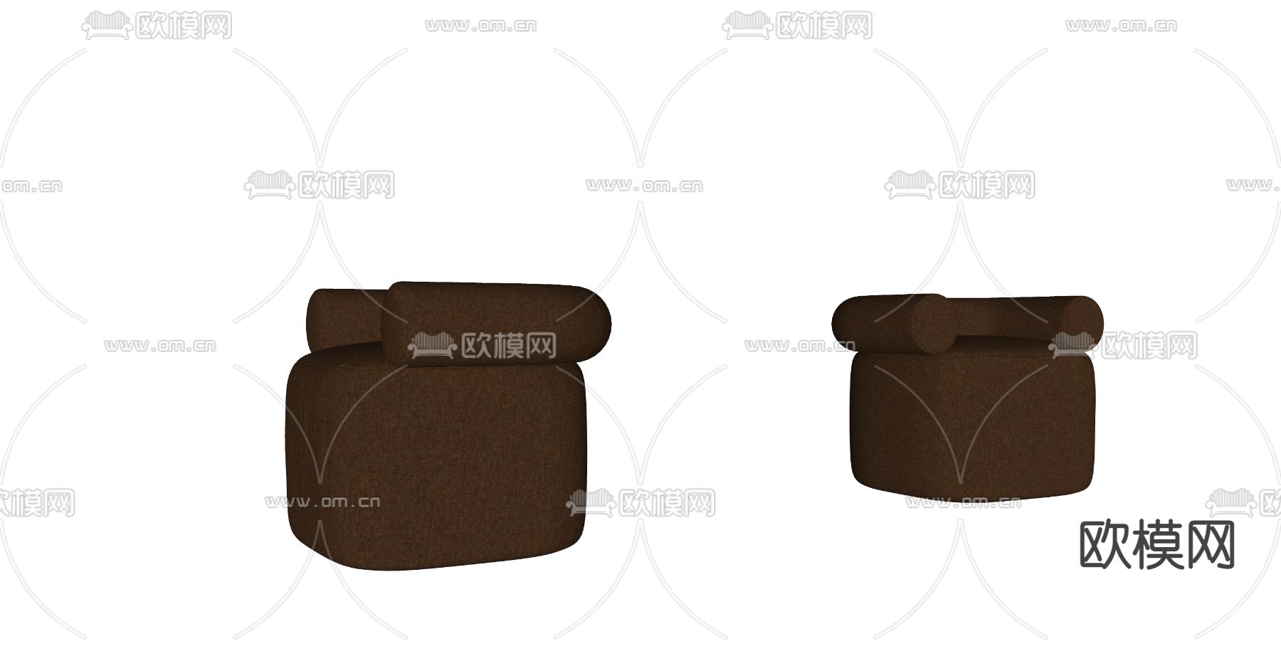现代棕色沙发凳子su模型下载（渲染图2）