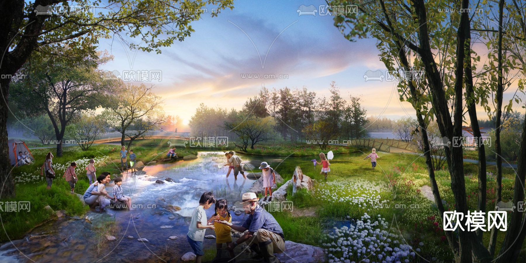 现代亲子公园游玩景观psd下载