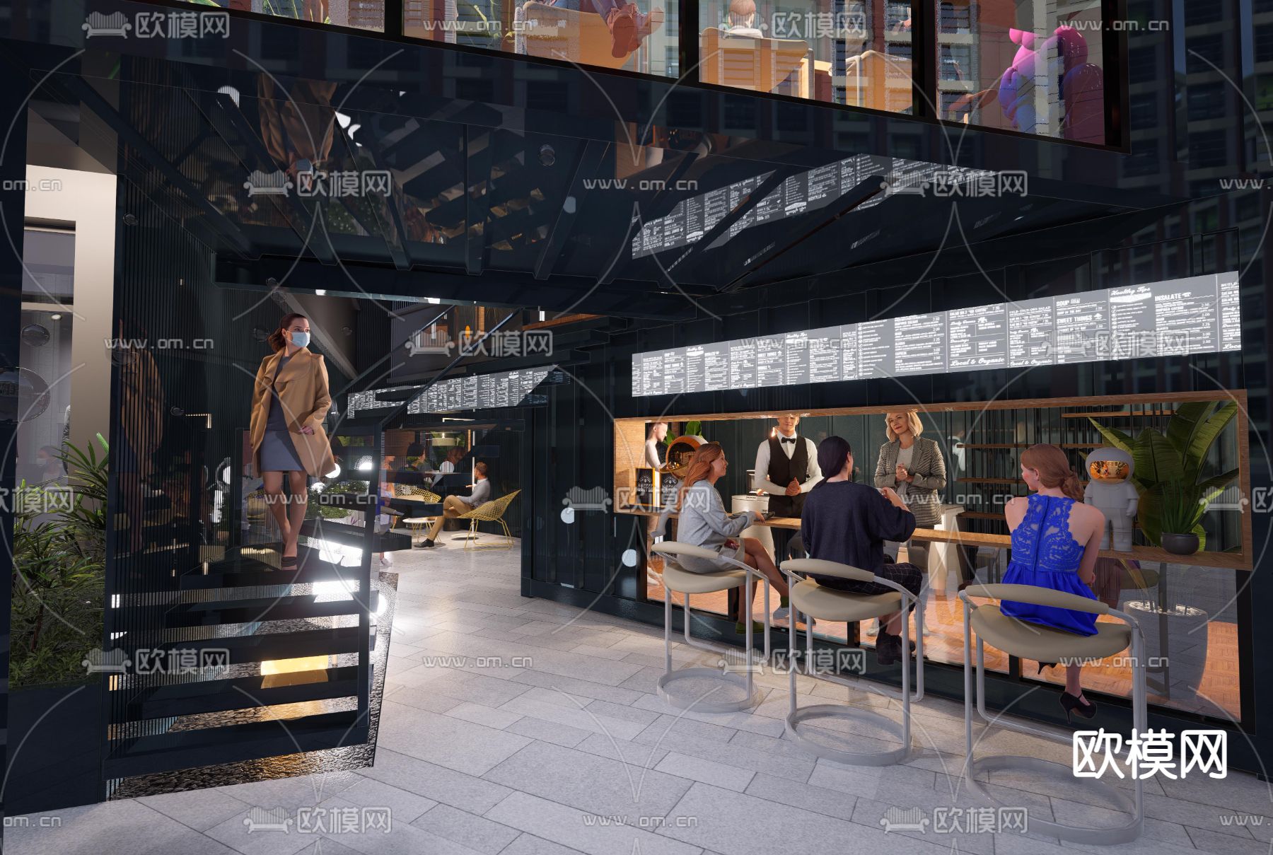 现代商业街su模型下载（渲染图3）