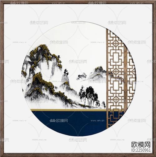 新中式装饰画挂画下载（渲染图3）