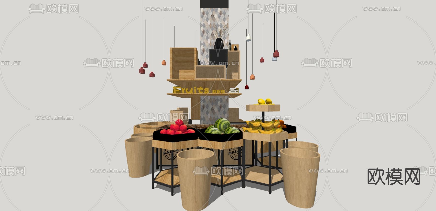 现代超市货架展架su模型下载