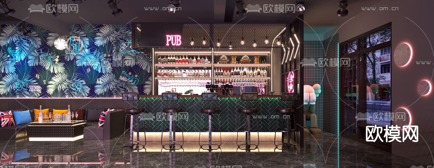 工业风酒吧3d模型下载