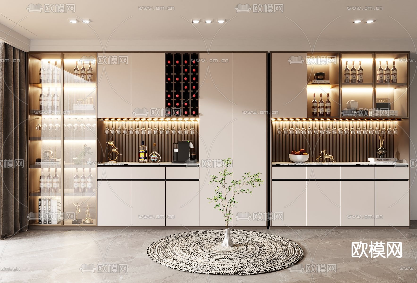 现代轻奢酒柜3d模型下载_ID12082170_3dmax免费模型-欧模网