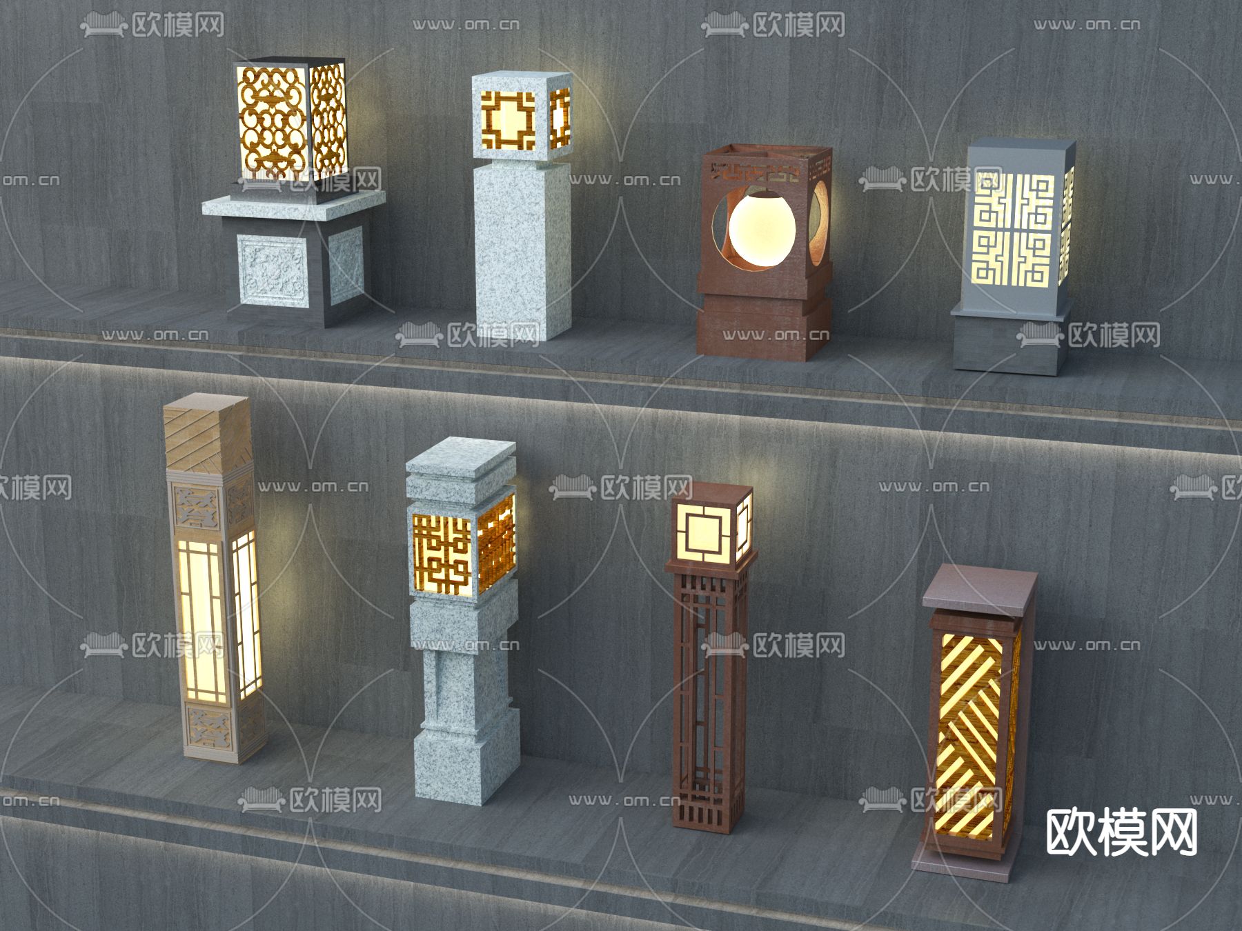 新中式户外灯草坪灯3d模型下载