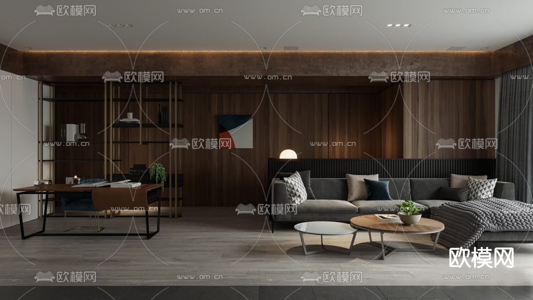 现代高级灰客厅免费3d模型下载（渲染图1）