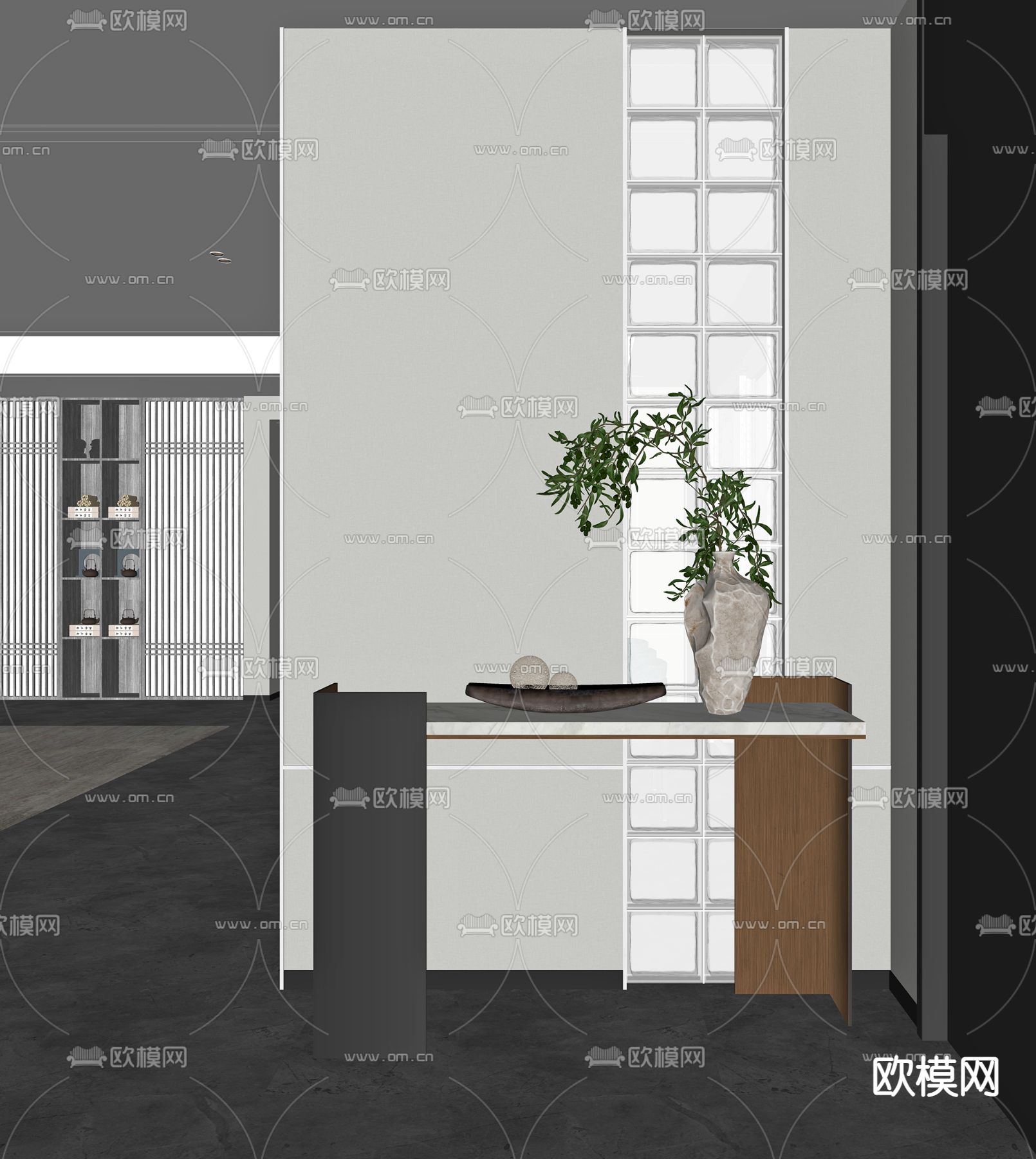 新中式端景台su模型