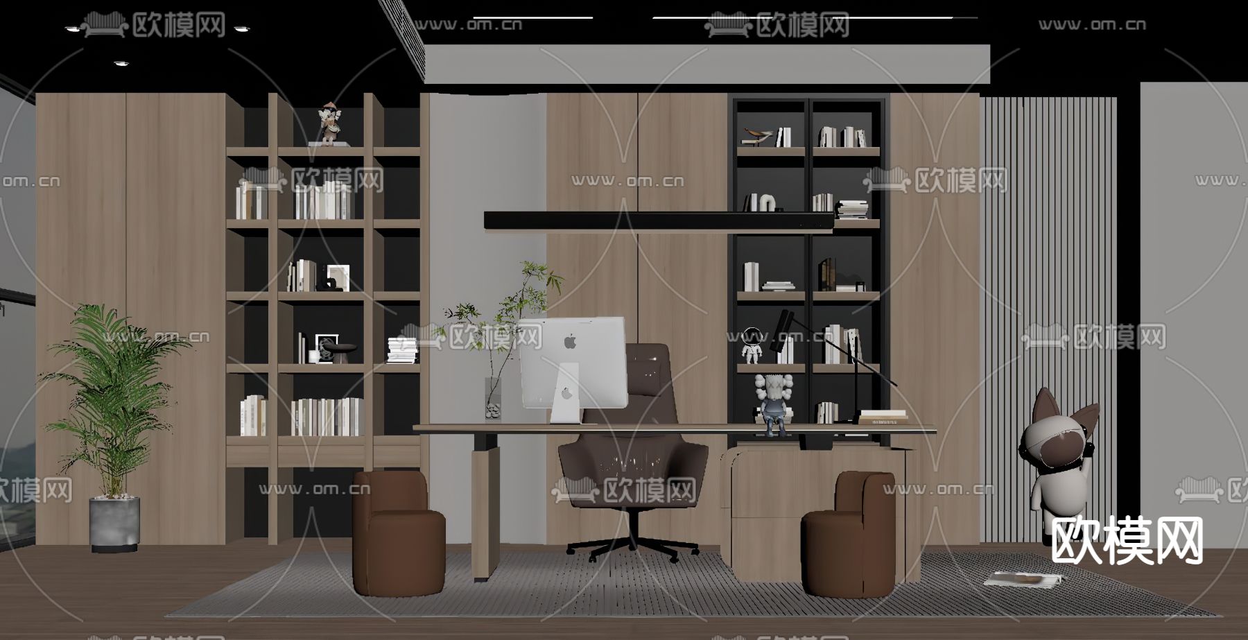 现代书房su模型下载（渲染图2）