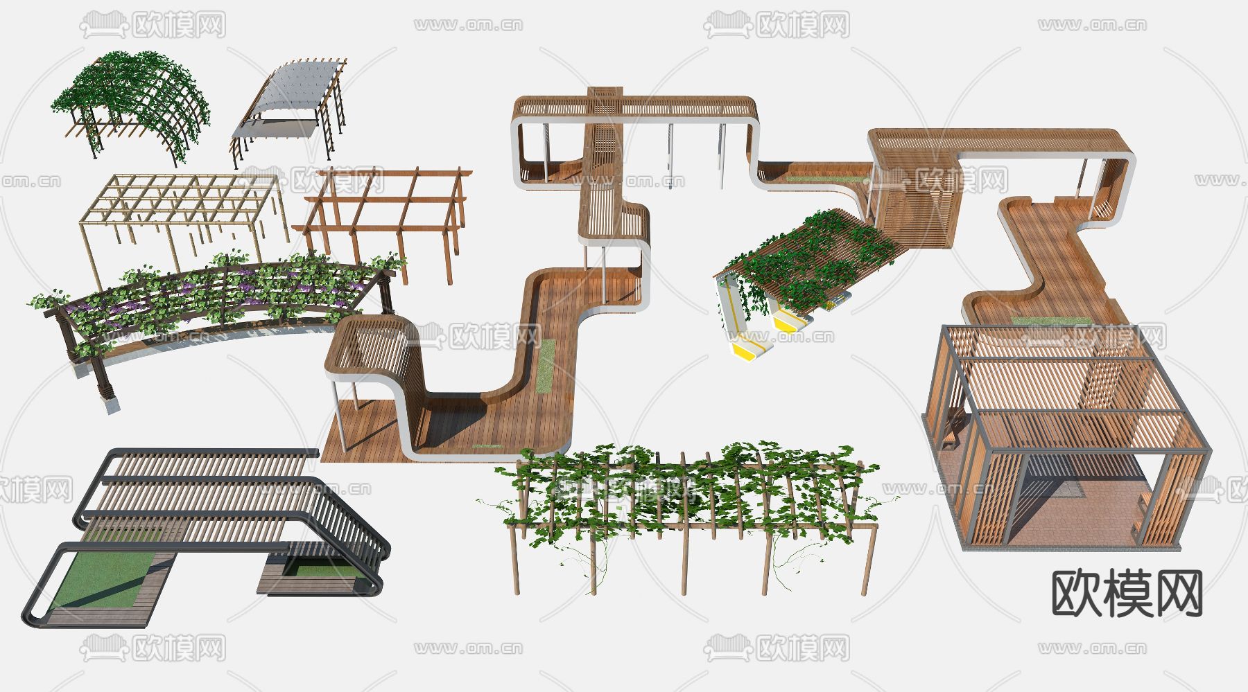 现代木质藤蔓廊架3d模型下载