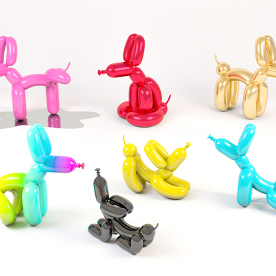  现代潮玩气球狗摆件su模型 