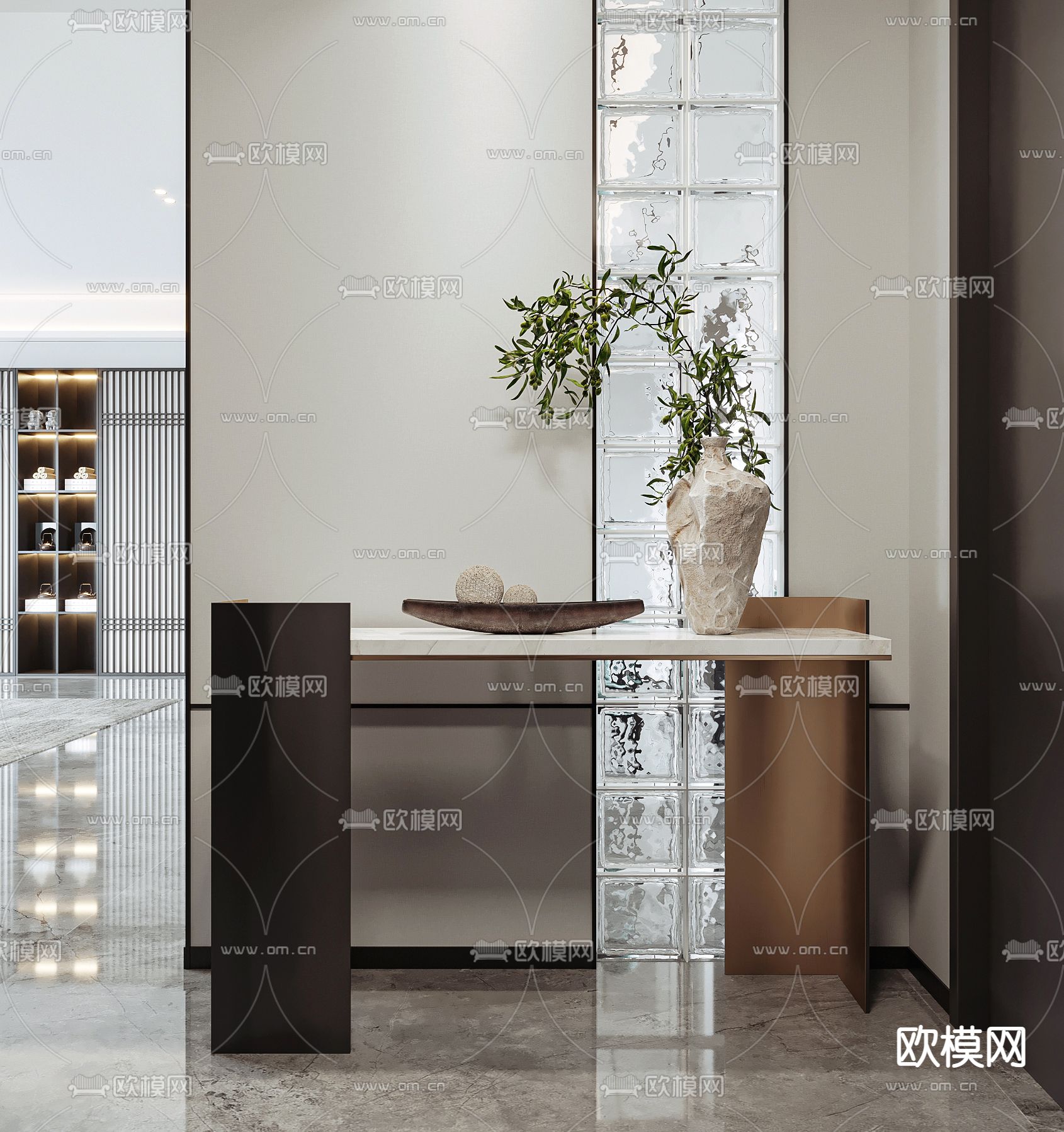 新中式端景台su模型