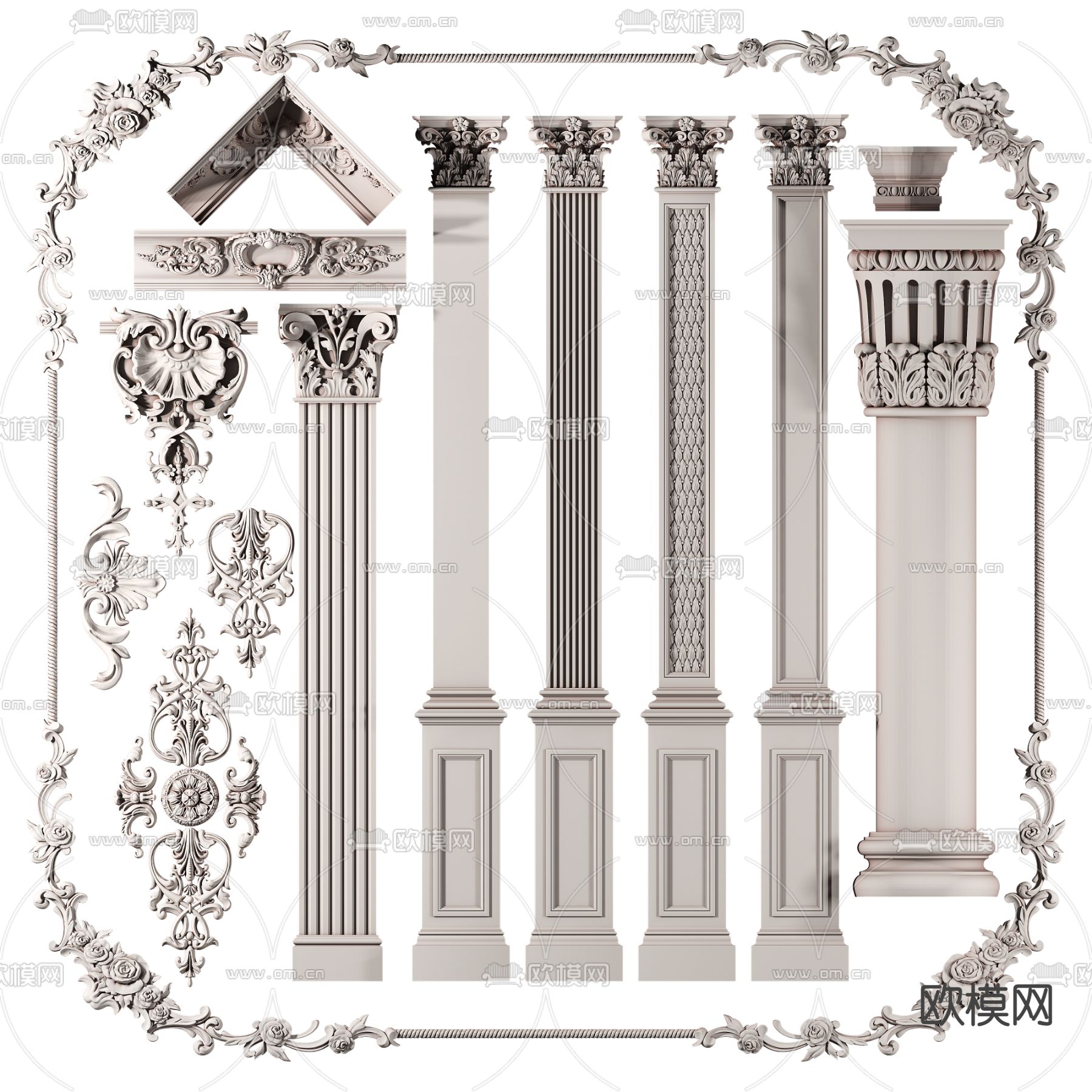 欧式雕花罗马柱3d模型下载