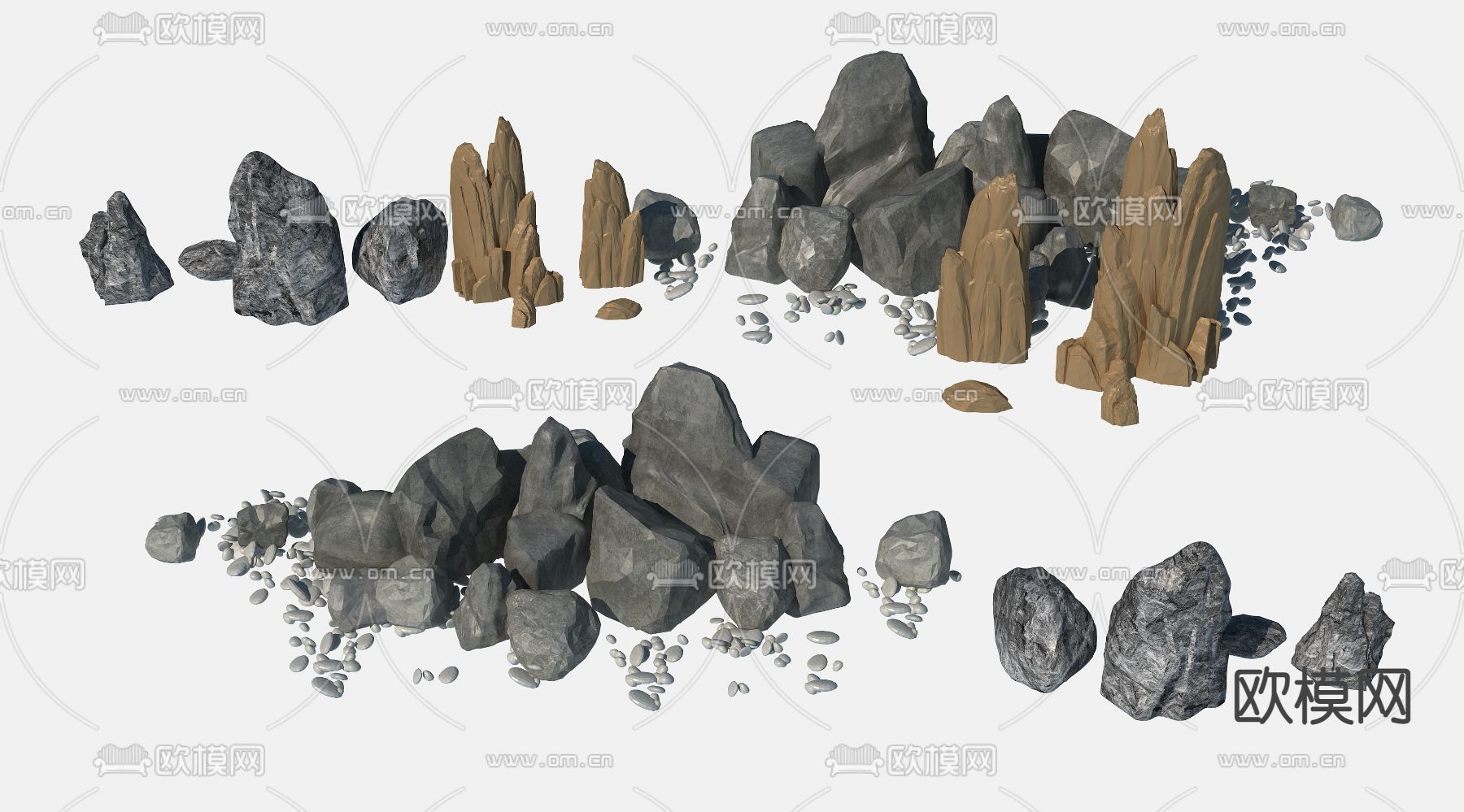 现代景观石头石块鹅卵石3d模型下载