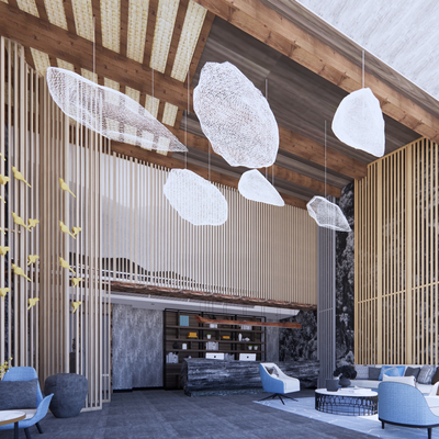  现代酒店前台大堂su模型 