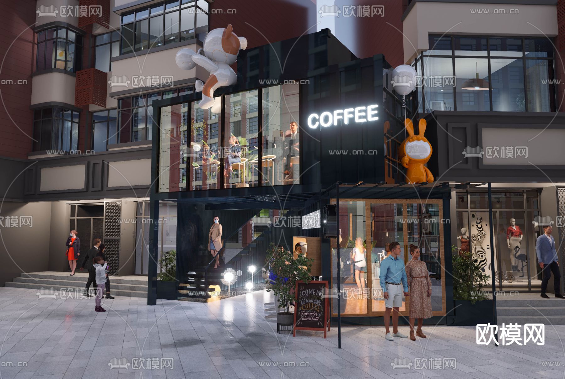现代商业街su模型下载（渲染图2）