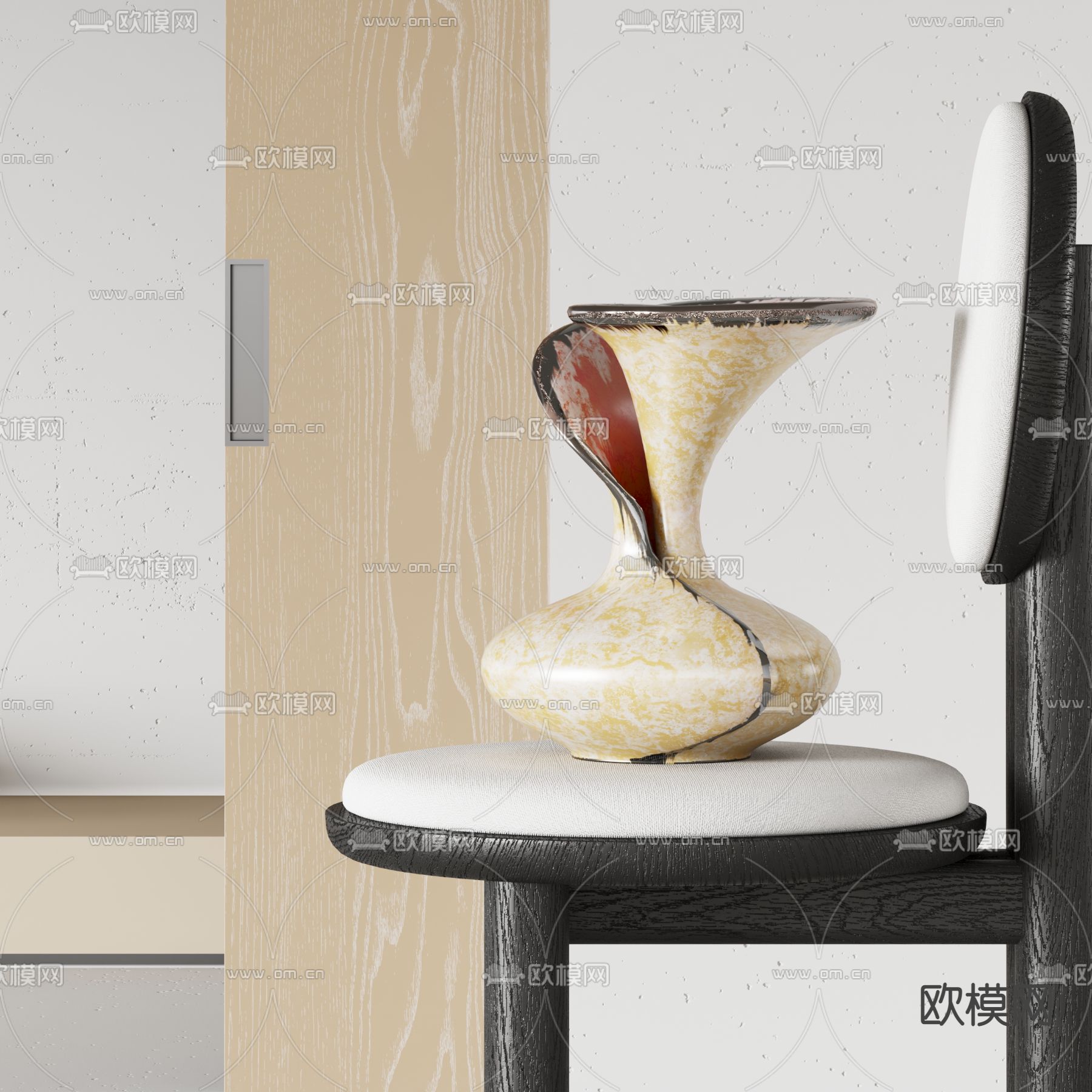 侘寂风花瓶雕塑摆件su模型下载（渲染图1）