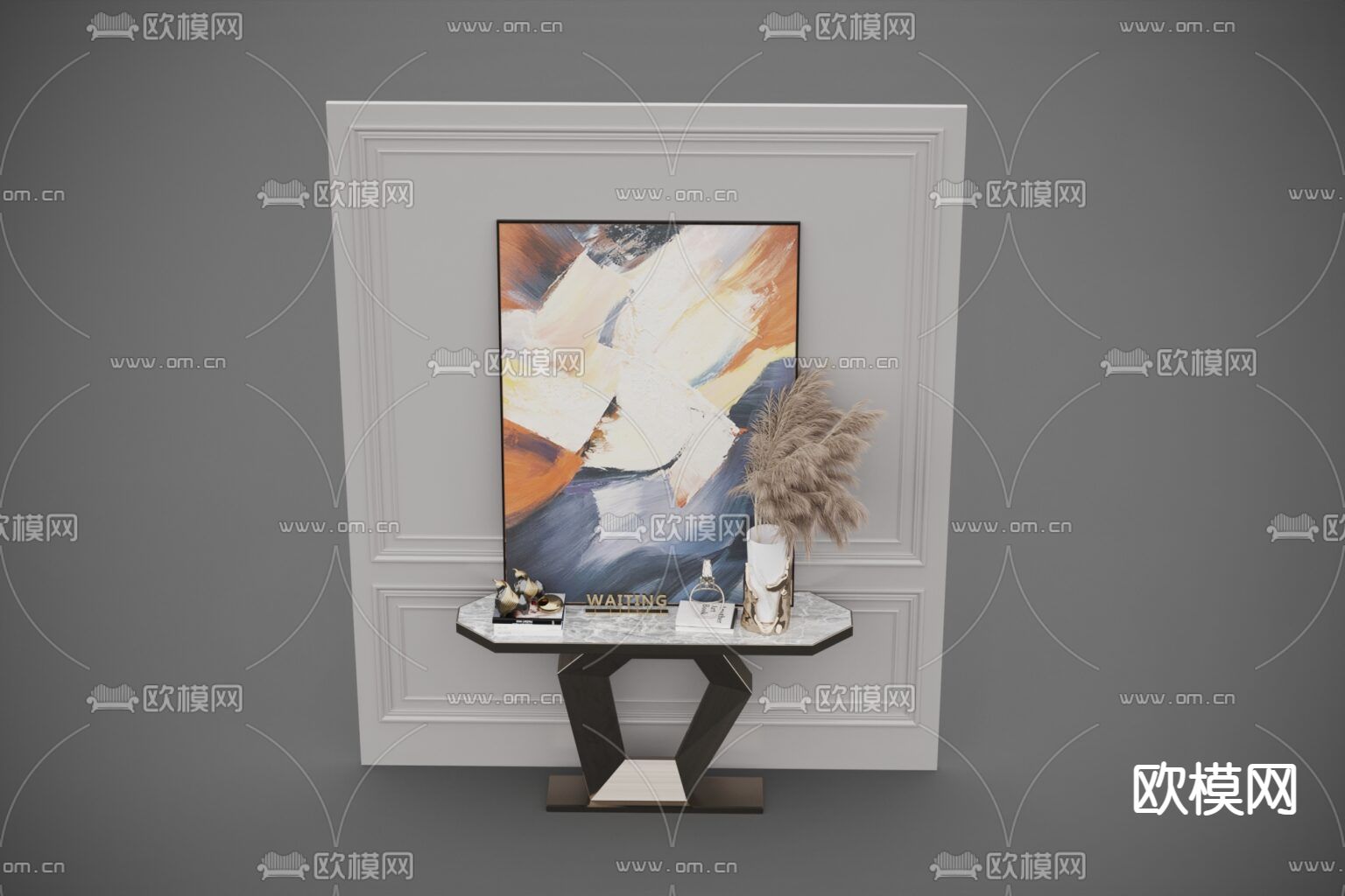 现代轻奢实木大理石案几免费3d模型下载