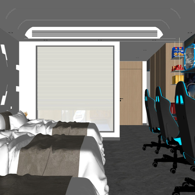  现代电竞酒店客房su模型 