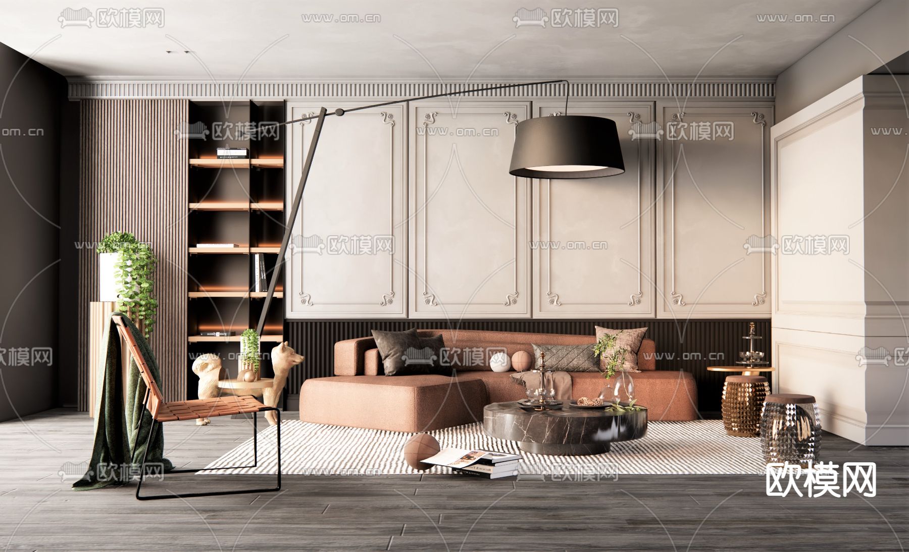 法式客厅su模型下载（渲染图1）