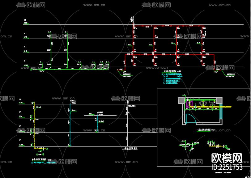 汤南幼儿园报审给排水cad施工图下载（渲染图4）