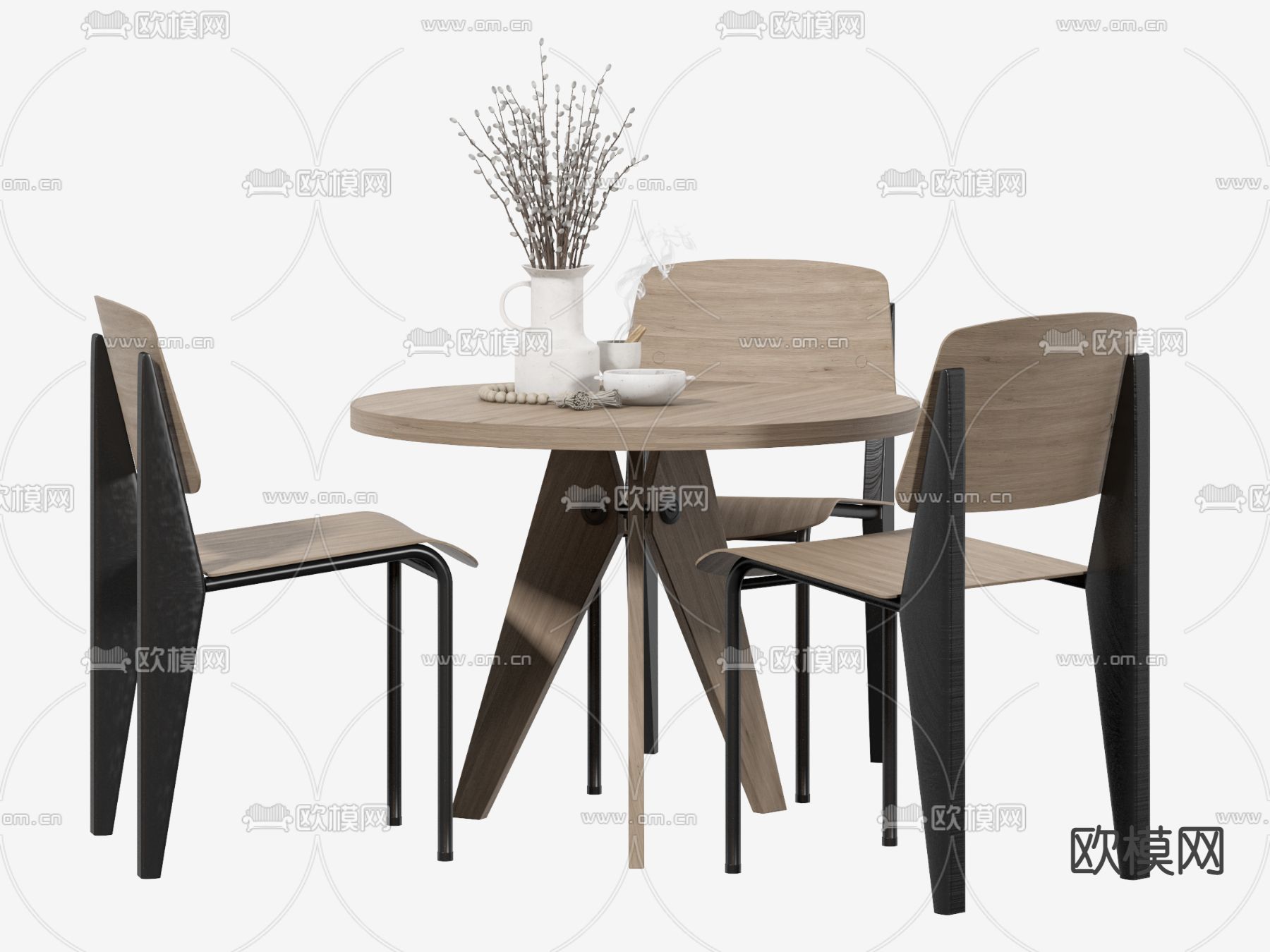 现代实木圆形休闲桌椅3d模型下载