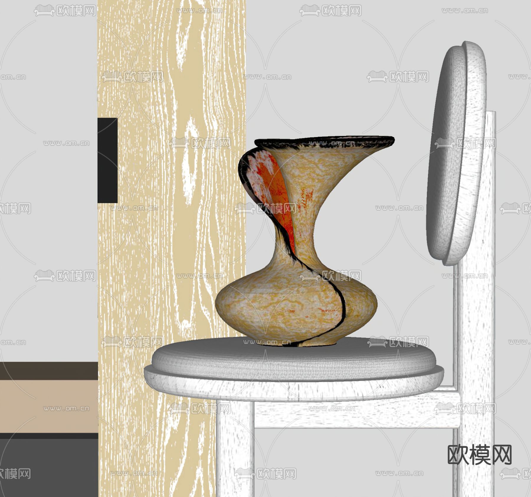 侘寂风花瓶雕塑摆件su模型下载（渲染图3）