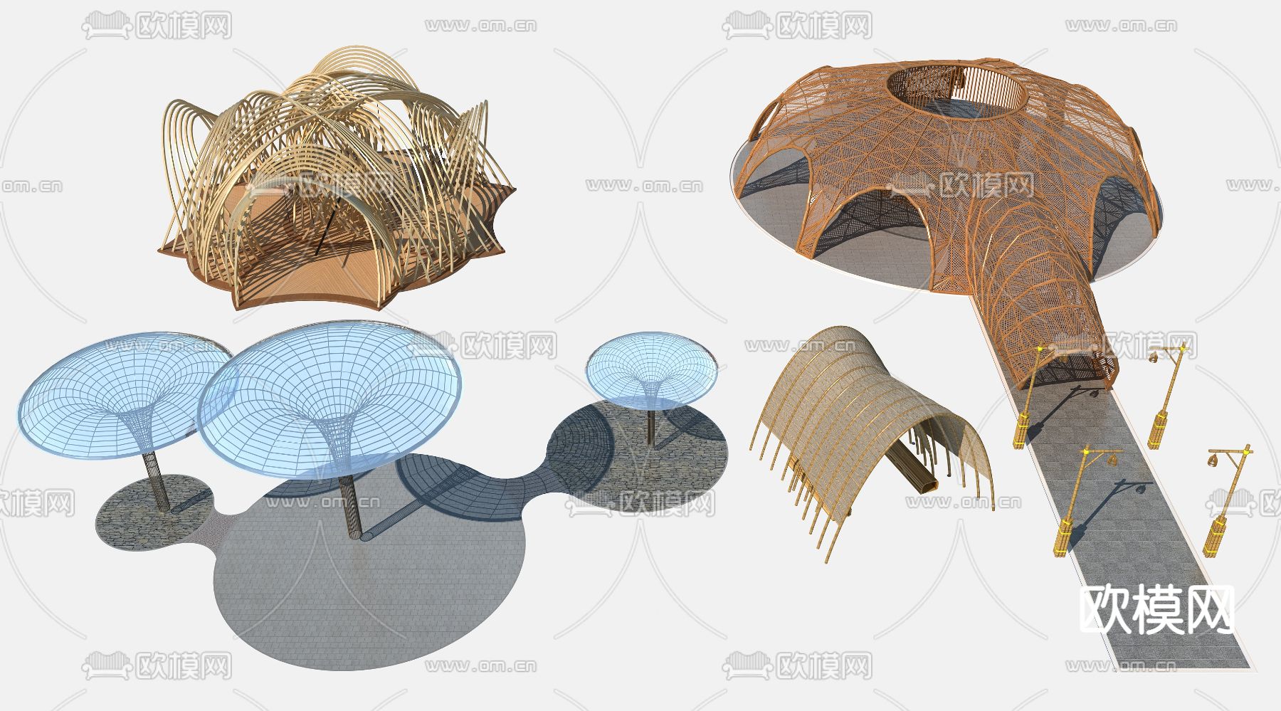 现代竹艺廊架凉亭3d模型下载