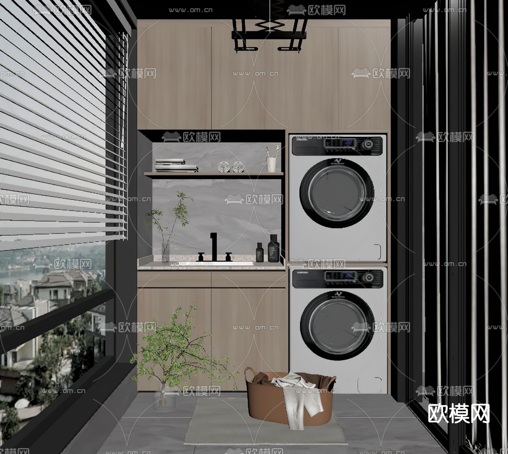 现代阳台洗衣房su模型