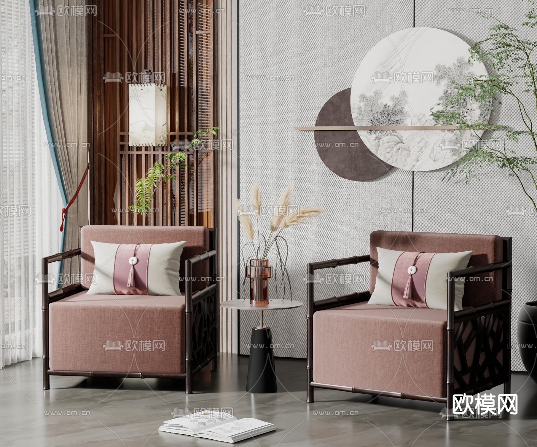 新中式单人沙发3d模型下载