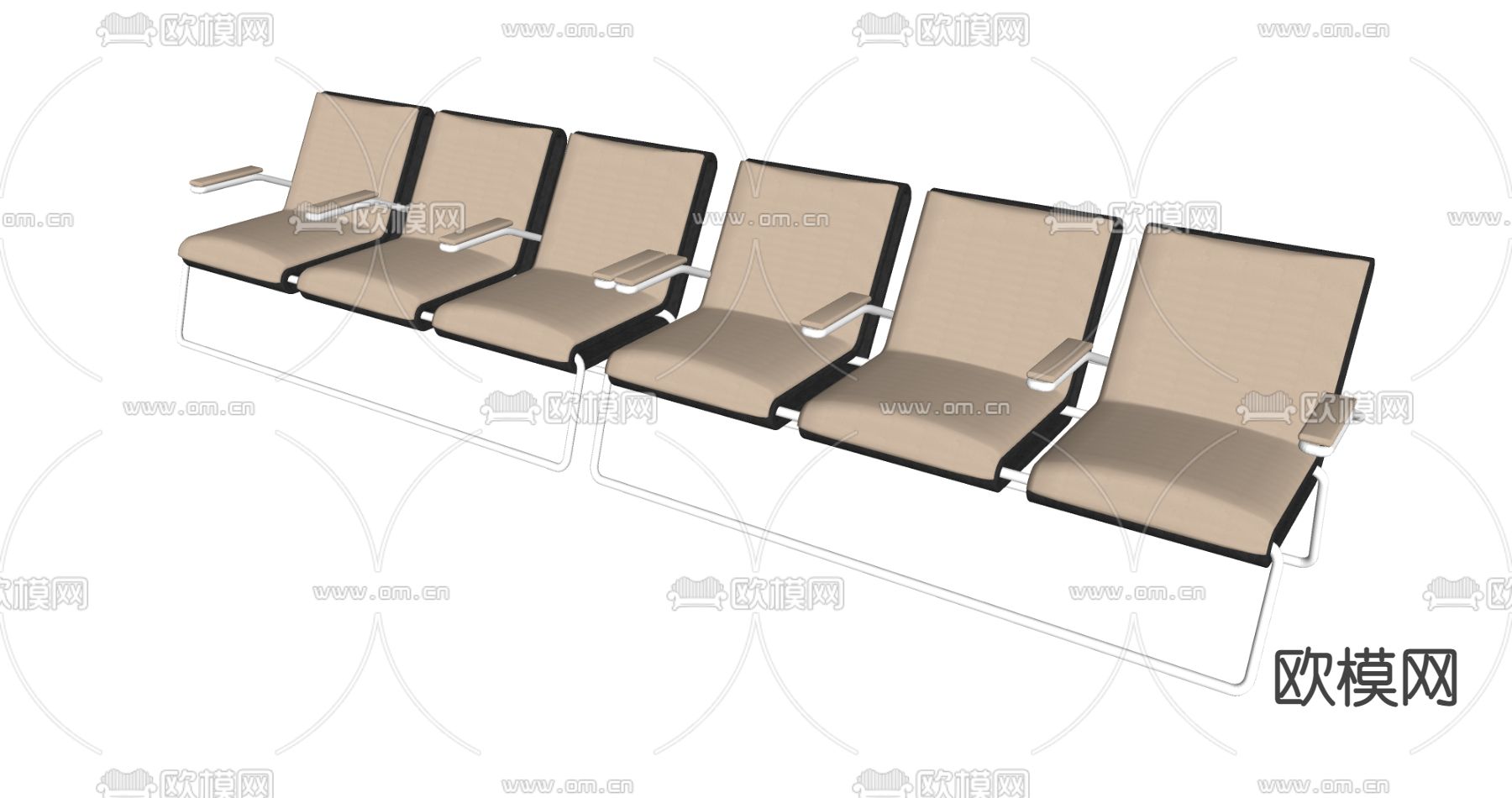 现代啡色公共连排椅su模型下载（渲染图2）