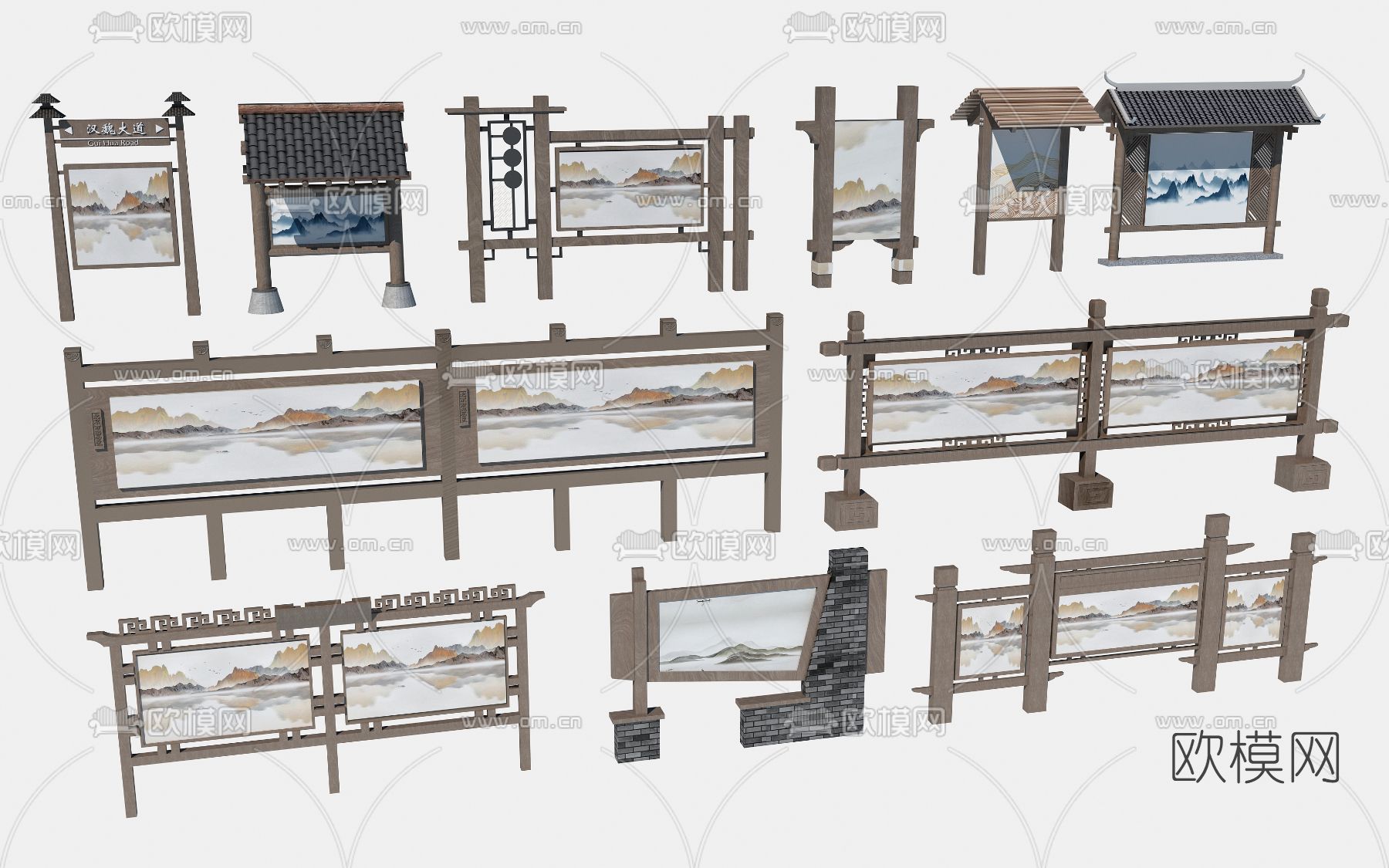 中式宣传栏3d模型下载