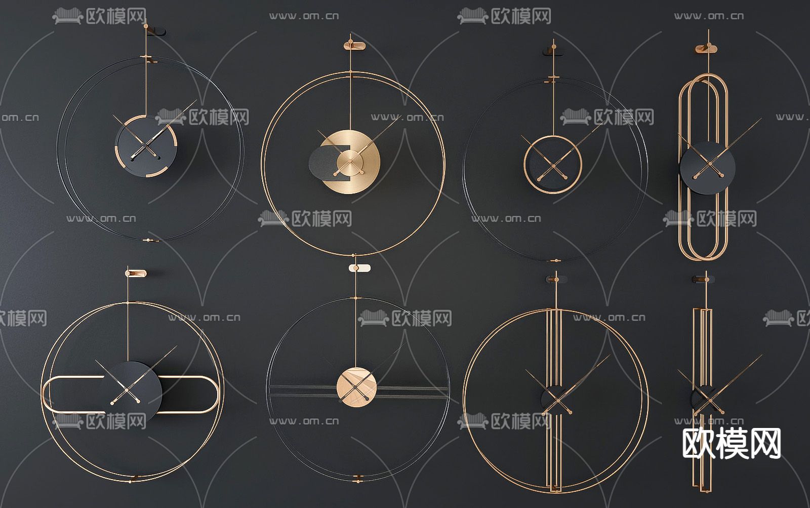 现代金属墙饰钟表su模型下载（渲染图1）