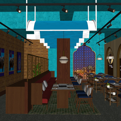  东南亚西餐厅su模型 