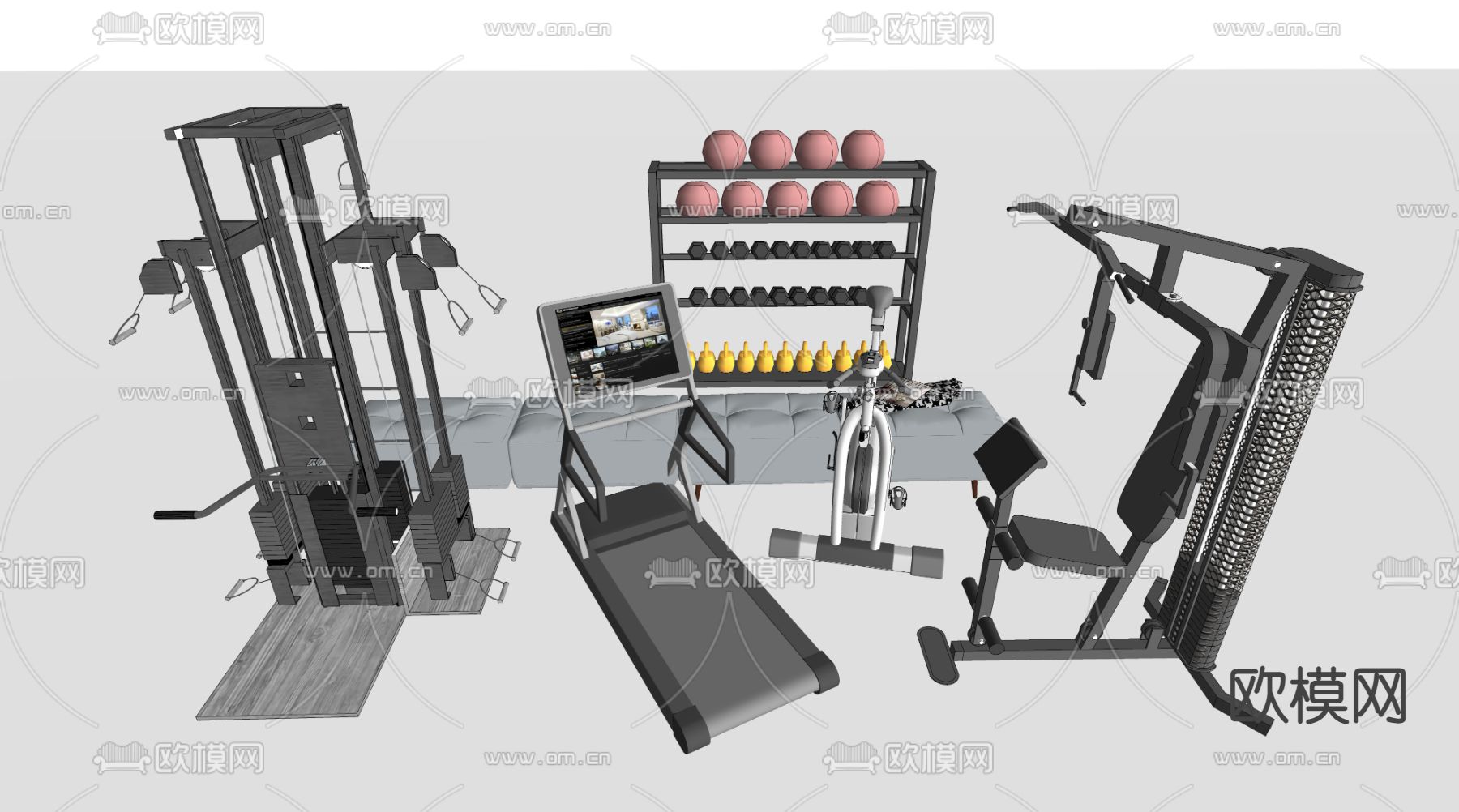 现代跑步机su模型下载（渲染图2）