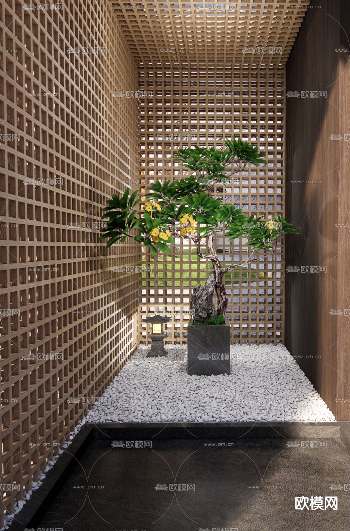 新中式鸡蛋花盆栽su模型下载（渲染图1）