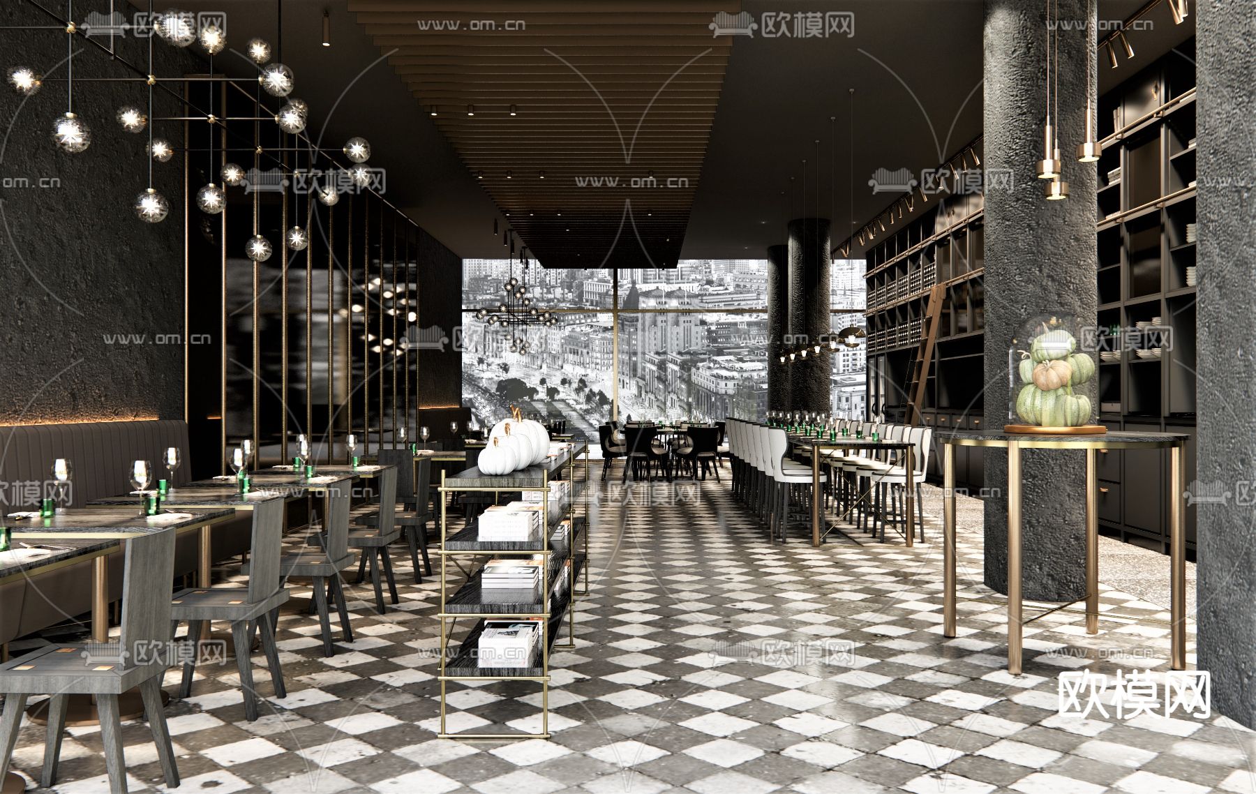 现代暗黑风西餐厅su模型下载（渲染图1）