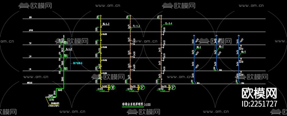 瑶沟乡大庄村1号楼2号楼给排水cad施工图下载（渲染图4）
