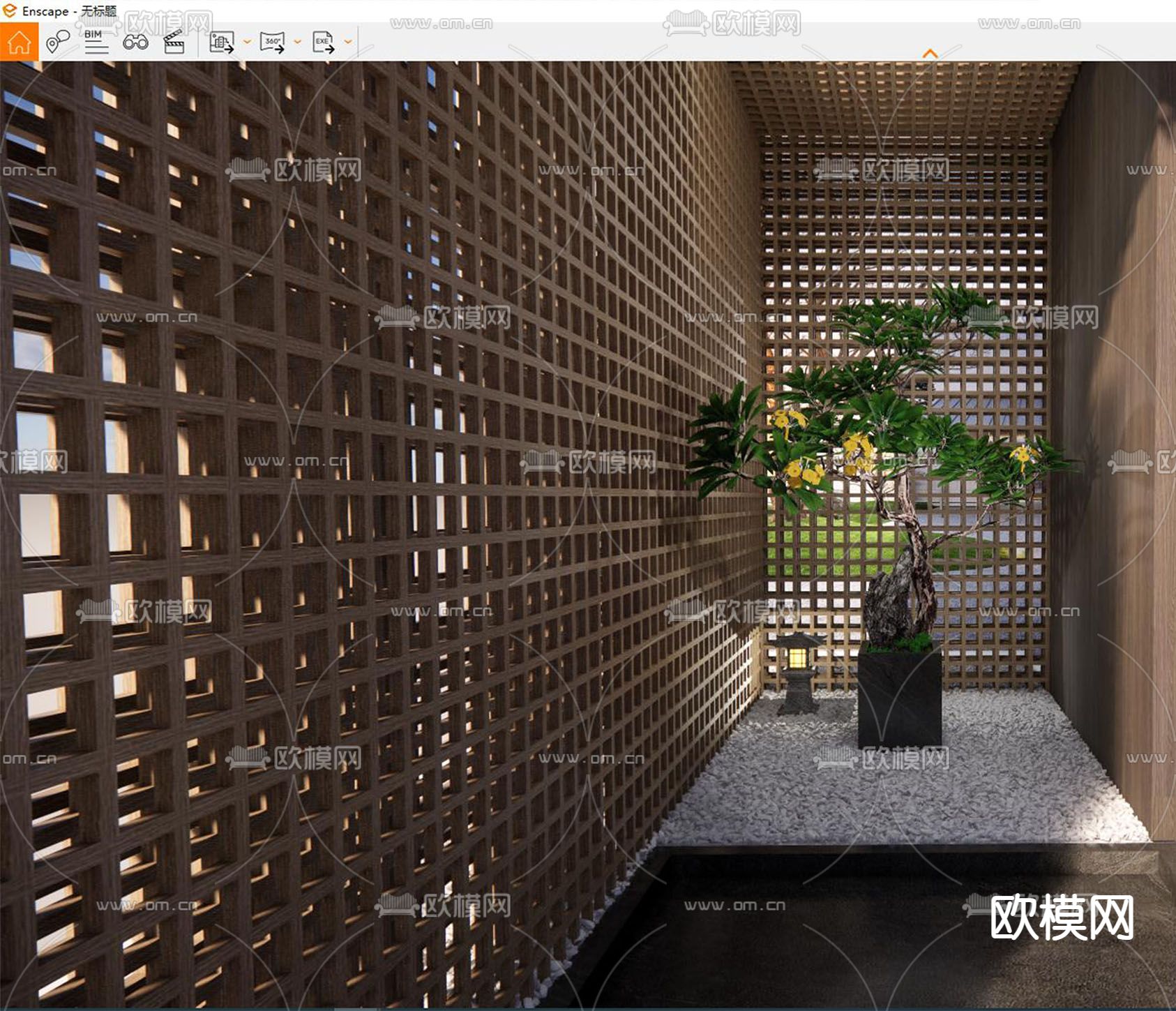 新中式鸡蛋花盆栽su模型下载（渲染图2）