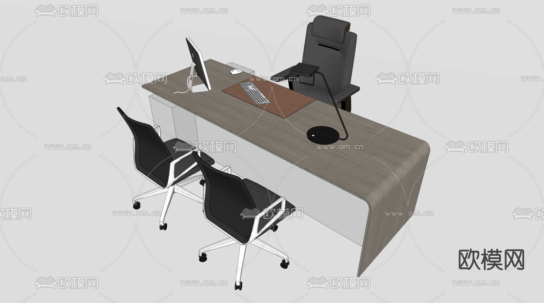 现代班台桌椅su模型下载（渲染图2）