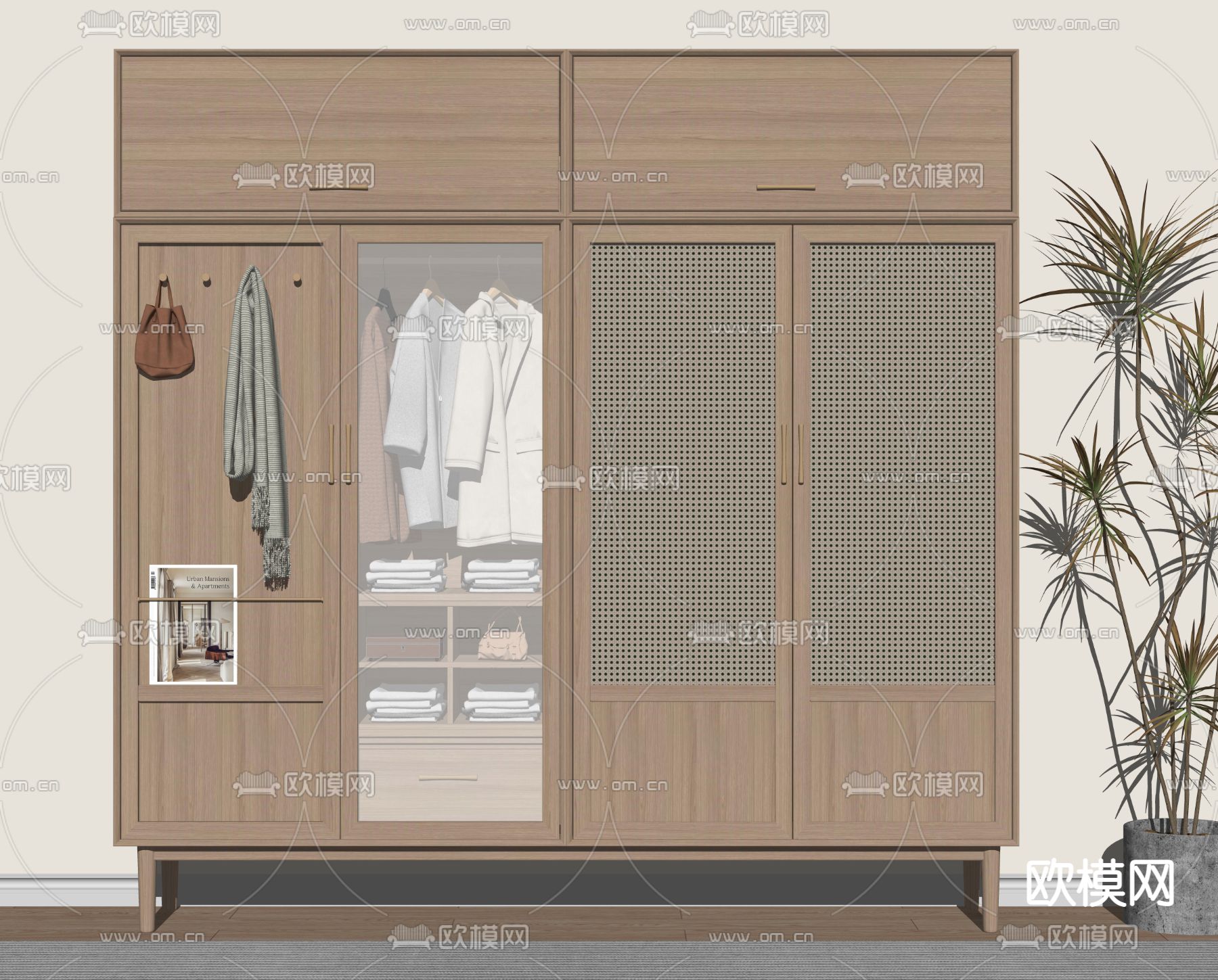 北欧藤编衣柜su模型下载（渲染图2）