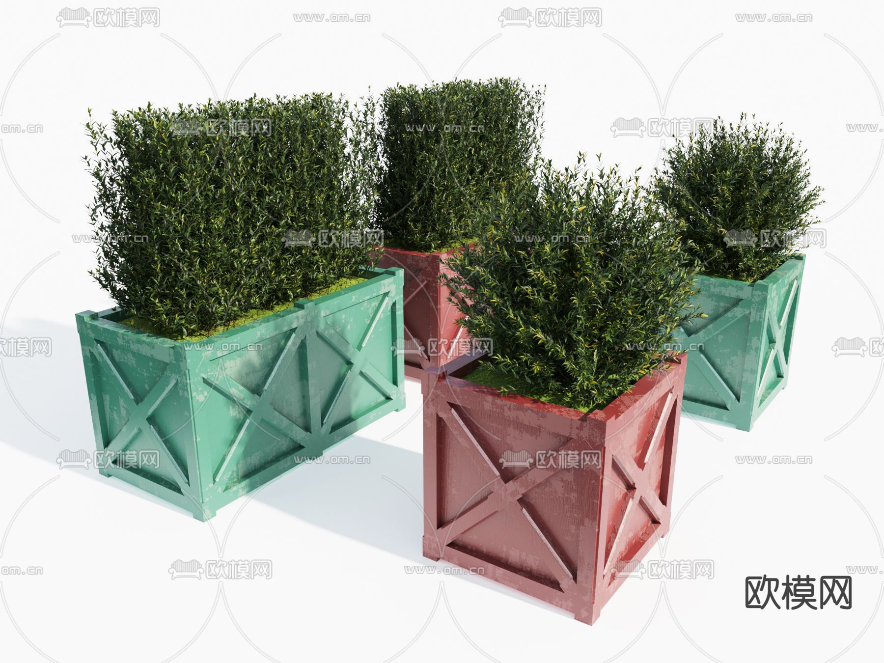 工业风绿植灌木花箱su模型下载（渲染图1）