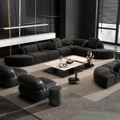  Cassina 现代黑色转角组合沙发su模型 