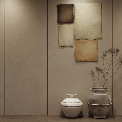  侘寂陶瓷花瓶干花摆件su模型 