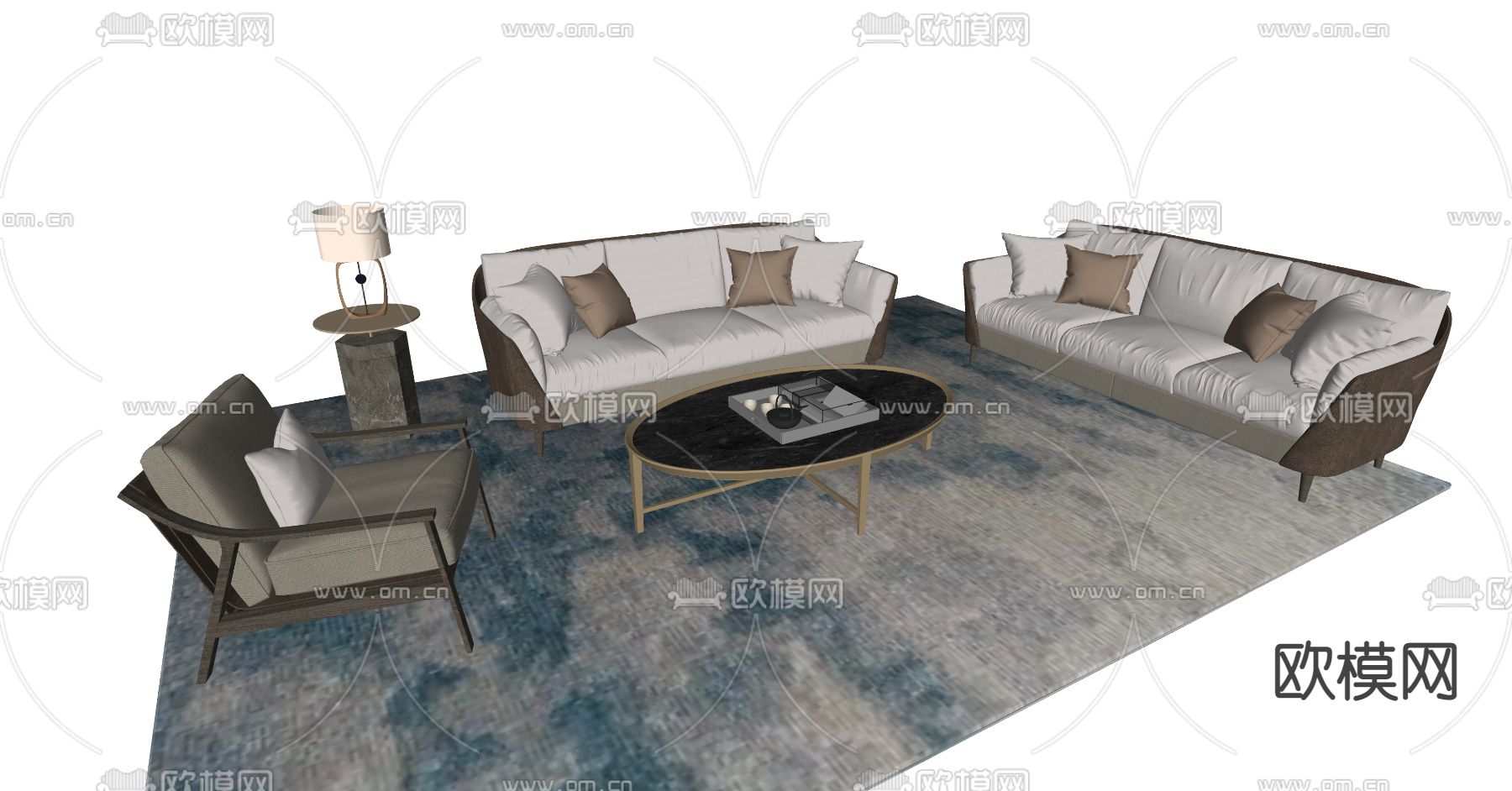 现代啡色组合沙发su模型下载（渲染图2）